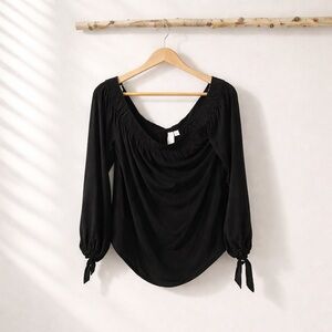 Nordstrom Black Off-The-Shoulder Tie Sleeve Blouse